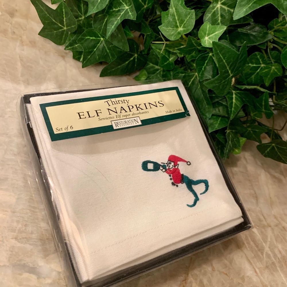 Restoration Hardware The Thirsty Elf Cocktail Napkins Set/6 New